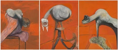 Three Studies for Figures at the Base of a Crucifixion اثر Francis Bacon، سال ۱۹۴۴