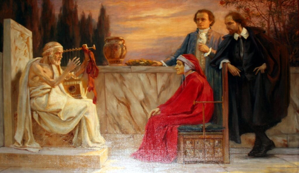 Bela Čikoš Sesija, Homer teaches Dante, Shakespeare and Goethe to sing, 1909, Institute for Croatian History, Zagreb, Croatia.
