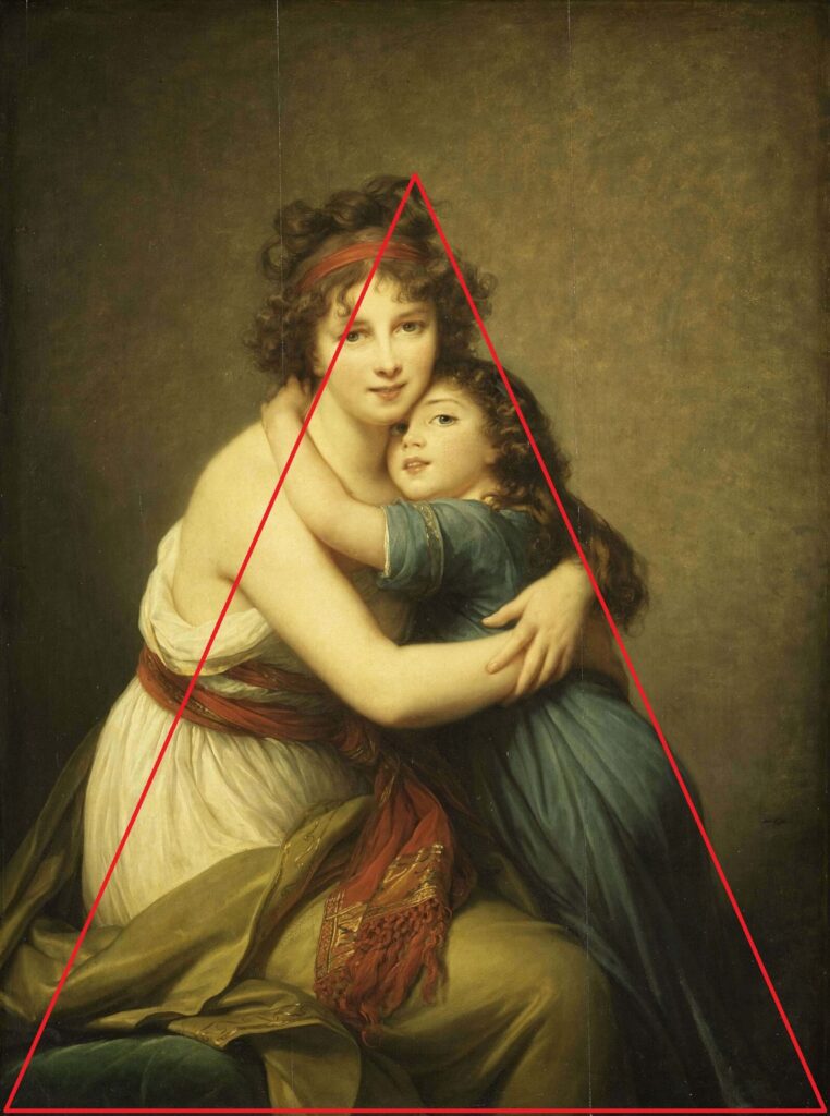 Triangle Overlay. Élisabeth Vigée Le Brun, Self-Portrait with Her Daughter, Julie, 1789, Louvre, Paris, France. Detail