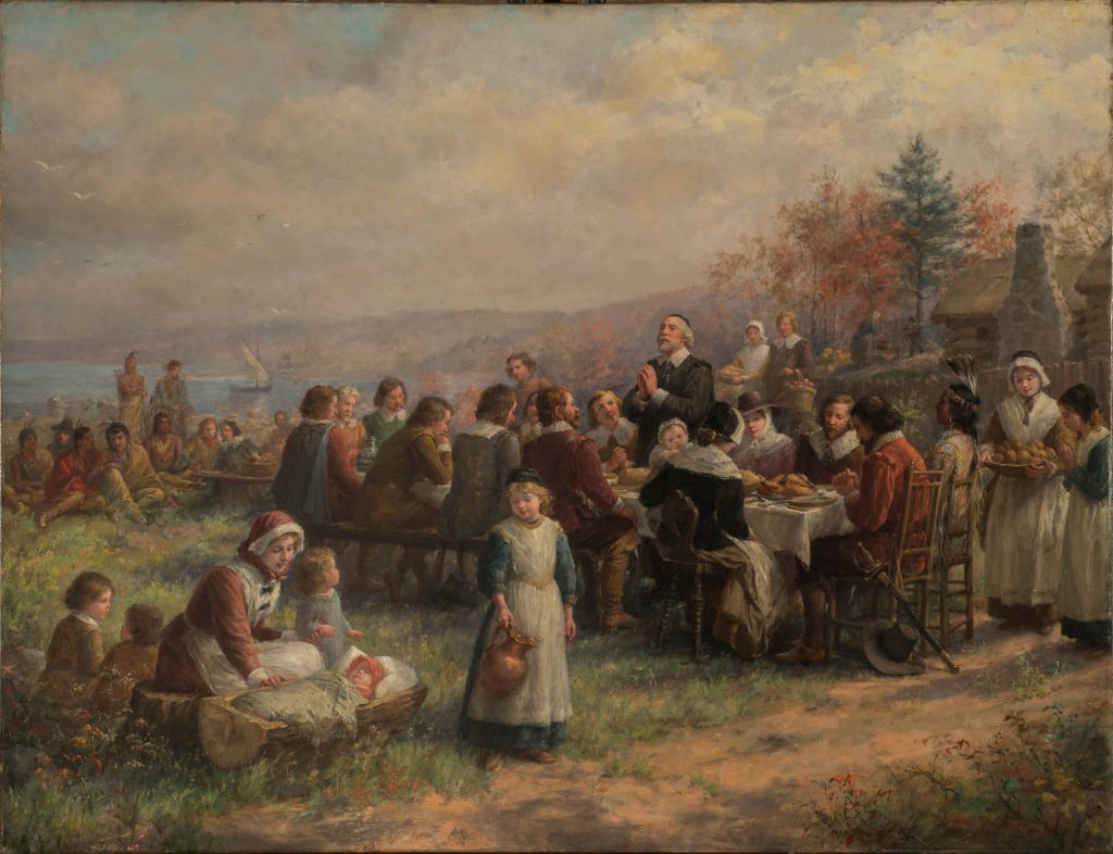 American female artists: Jennie Augusta Brownscombe, Thanksgiving at Plymouth, 1925, National Museum of Women in the Arts, Washington, DC, USA. Photo by Lee Stalsworth