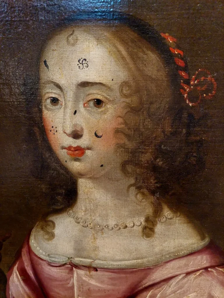 English School, Allegorical Painting of Two Ladies, c. 1650, Compton Verney Art Gallery, Warwickshire, UK. Photo by Compton Verney Art Gallery. Detail.