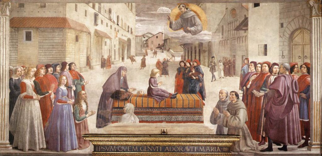 Domenico Ghirlandaio, Resurrection of the Notary’s Son, 1479-1485, fresco, Sassetti Chapel, Santa Trinita, Florence, Italy.