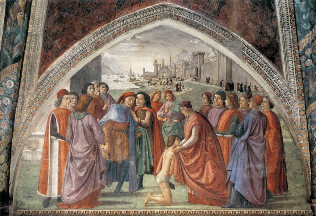 Domenico Ghirlandaio, Renunciation of the Worldly Goods, 1479-1485, fresco, Sassetti Chapel, Santa Trinita, Florence, Italy.