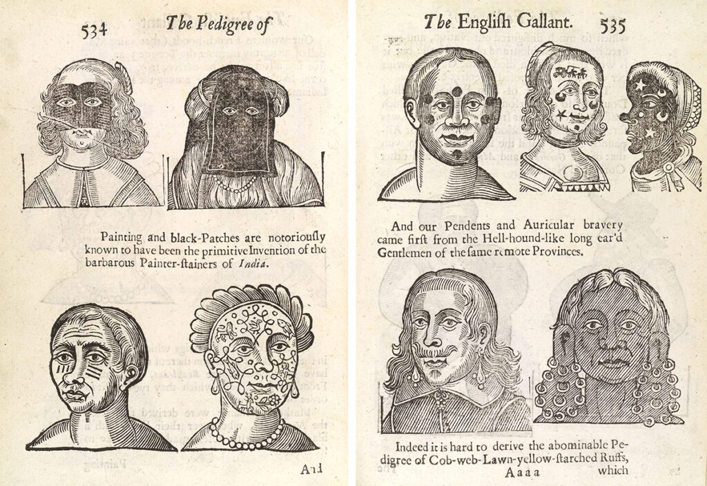 Beauty patches depicted in John Bulwer’s Anthropometamorphosis, 1653, Wellcome Library, London, UK.